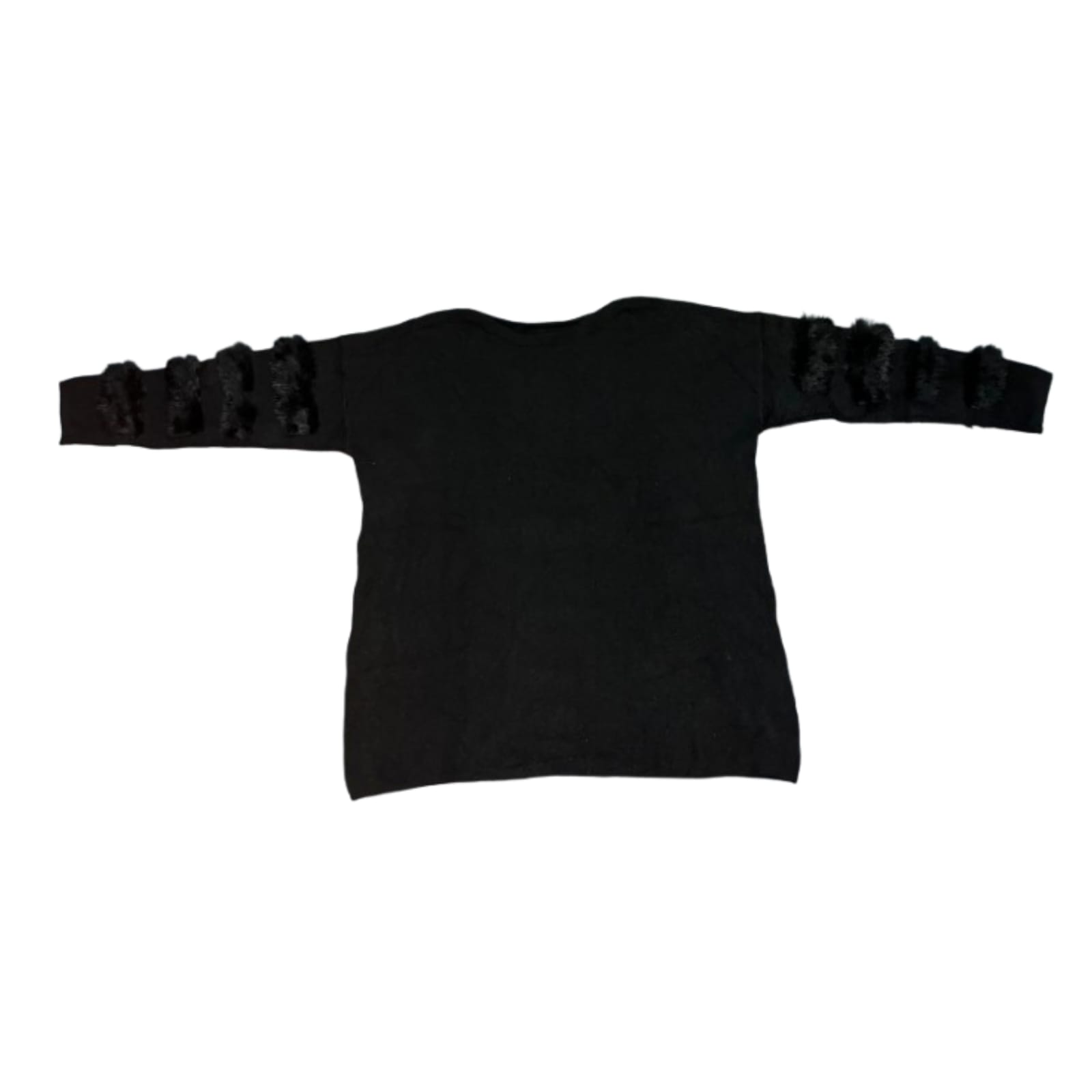 Women's Black Faux Fur Pom-Pom Sleeve Jumper - Image 2