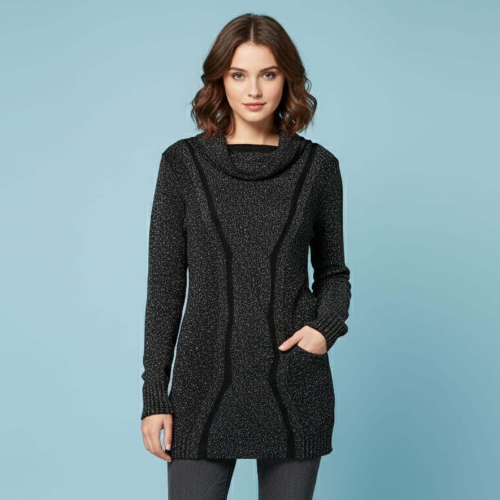 Sparkle Knit Tunic Sweater with Contrast Panels