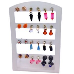 Stylish Multicolor Long Crystal Drop Earrings – 12 Pairs Set