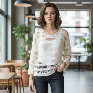 Textured Sheer Knit Layering Pullover