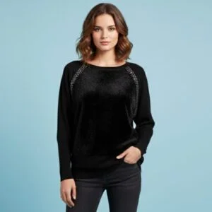 Black Faux Fur & Studded Sweater