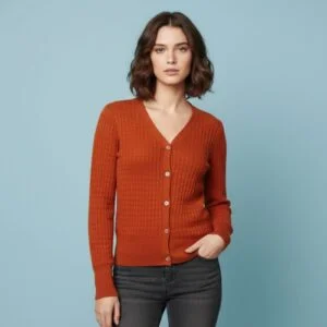 Fine Ribbed V-Neck Button-Front Cardigan