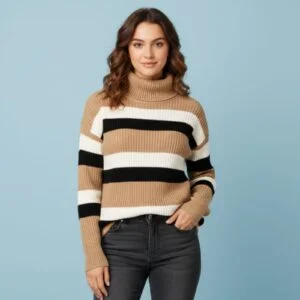 Bold Stripe Color-Block Turtleneck Sweater